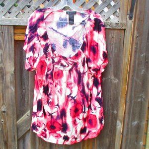 INC Pink Purple & White Poppy Print Tee 1X NEW